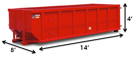 A red 15-yard roll-off dumpster 