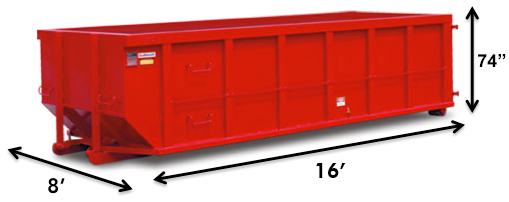 A red 25-yard roll-off dumpster 
